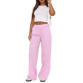 Fashion Y2K Striped Straight Trousers Summer Elastic High Waist Wide Leg Pants For Women - PULSE MART
