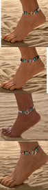 Fashion Vacation Style Alloy Double Heart Bead Turquoise Double Elastic Anklet - PULSE MART
