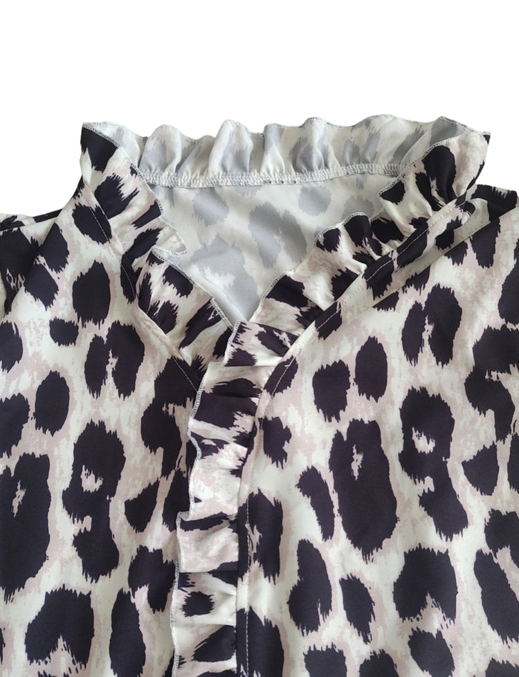 Pure Color Ruffle Hemline Shirt, Casual V-neck Long Sleeve Shirt. - PULSE MART