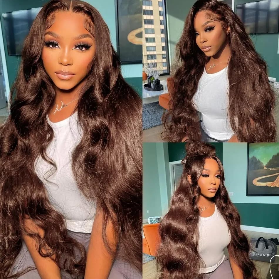 Chocolate Brown 13x4 Lace Front Wig Human Hair Color 4 Body Wave Density - PULSE MART
