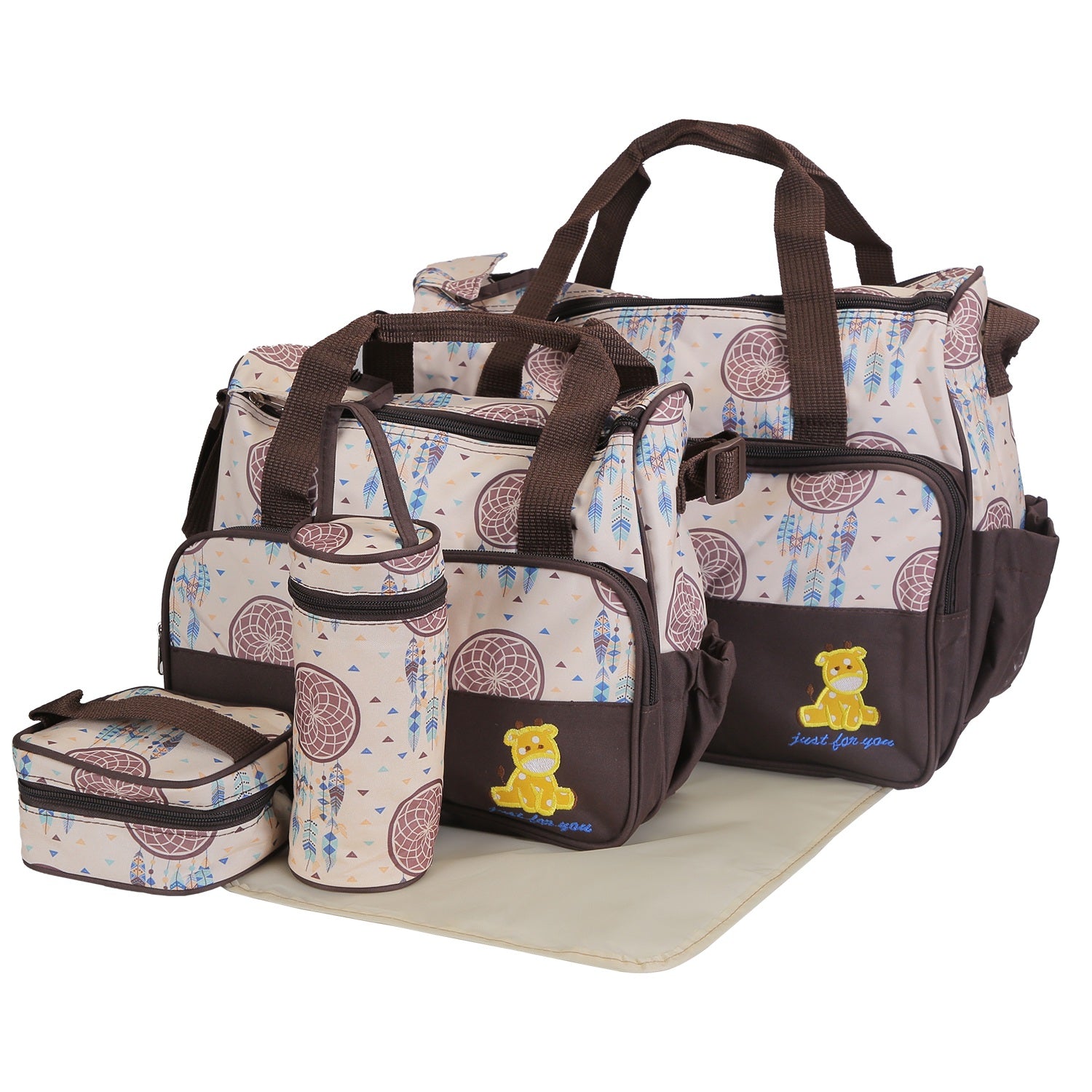 5Pcs Baby Nappy Diaper Bags Set Mummy Diaper Handbags With Diaper Pad Food Bag Bottle Bag Travel Tote Bags For Mom Dad - PULSE MART