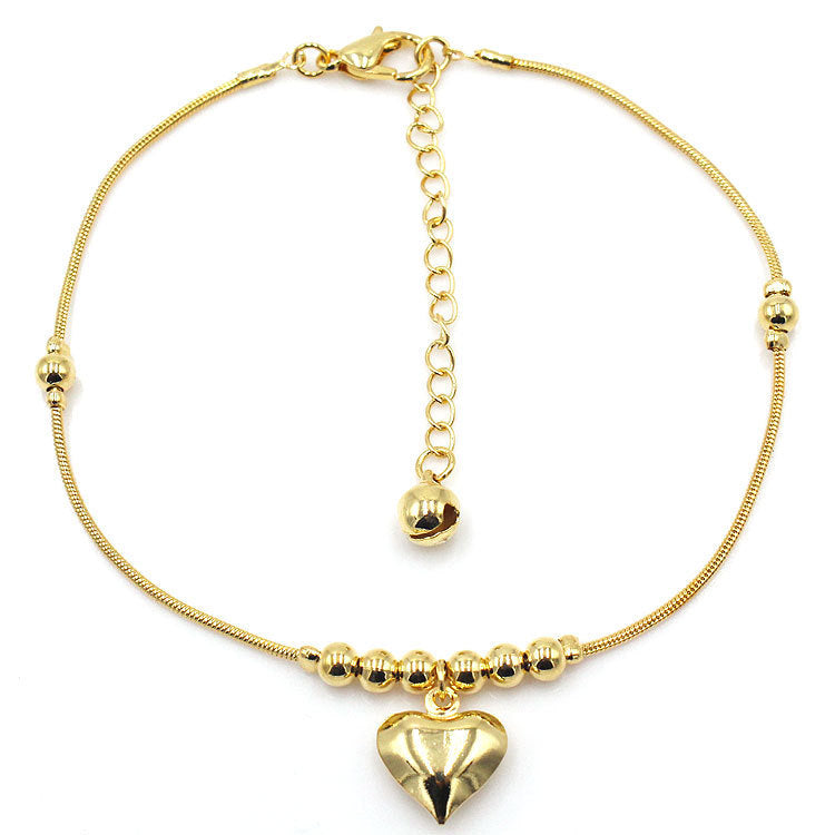 Gothic Gold Color Heart Pendant Anklet For Women Ball Beaded Anklet Vintage Chunky Jewelry - PULSE MART