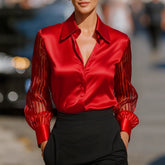 Solid Color Versatile Loose Satin Long Sleeve Shirt Women - PULSE MART