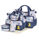 5Pcs Baby Nappy Diaper Bags Set Mummy Diaper Handbags With Diaper Pad Food Bag Bottle Bag Travel Tote Bags For Mom Dad - PULSE MART