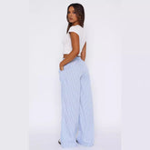 Fashion Y2K Striped Straight Trousers Summer Elastic High Waist Wide Leg Pants For Women - PULSE MART