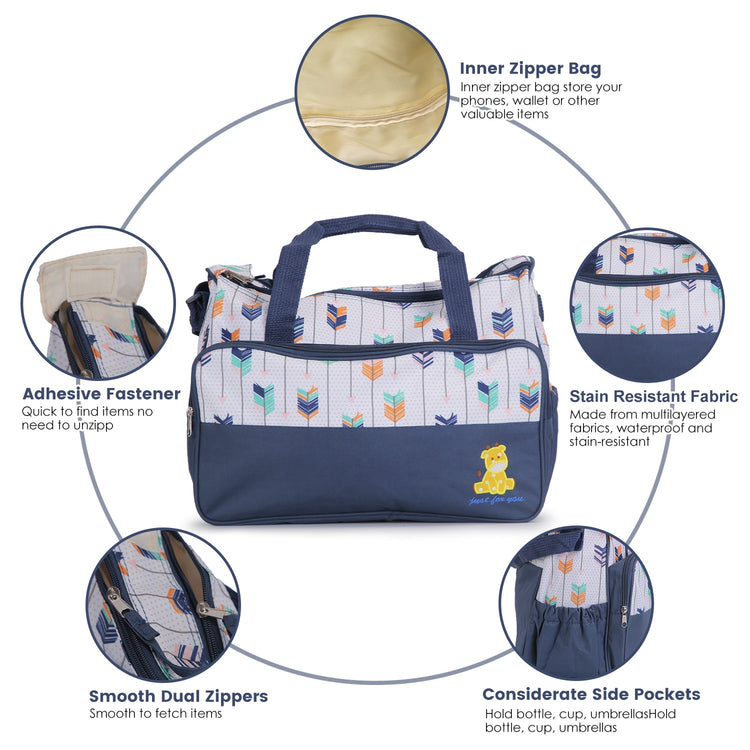 5Pcs Baby Nappy Diaper Bags Set Mummy Diaper Handbags With Diaper Pad Food Bag Bottle Bag Travel Tote Bags For Mom Dad - PULSE MART