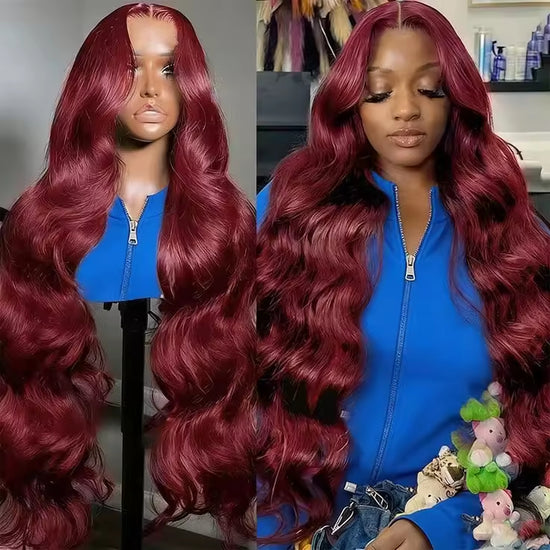 13x6 Human Hair Lace Wig, High-Definition Burgundy Lace Wig, Human Hair With Aligned Cuticle Layer, Indian Hair Wig - PULSE MART