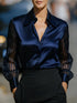 Solid Color Versatile Loose Satin Long Sleeve Shirt Women - PULSE MART