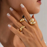 A Set Of 4 Elegant And Minimalist Golden Rings, Adjustable Open Rings For Women, Featuring A MultiLayer Spiral And Teardrop Geometric Design, Suitable For All Seasons - PULSE MART