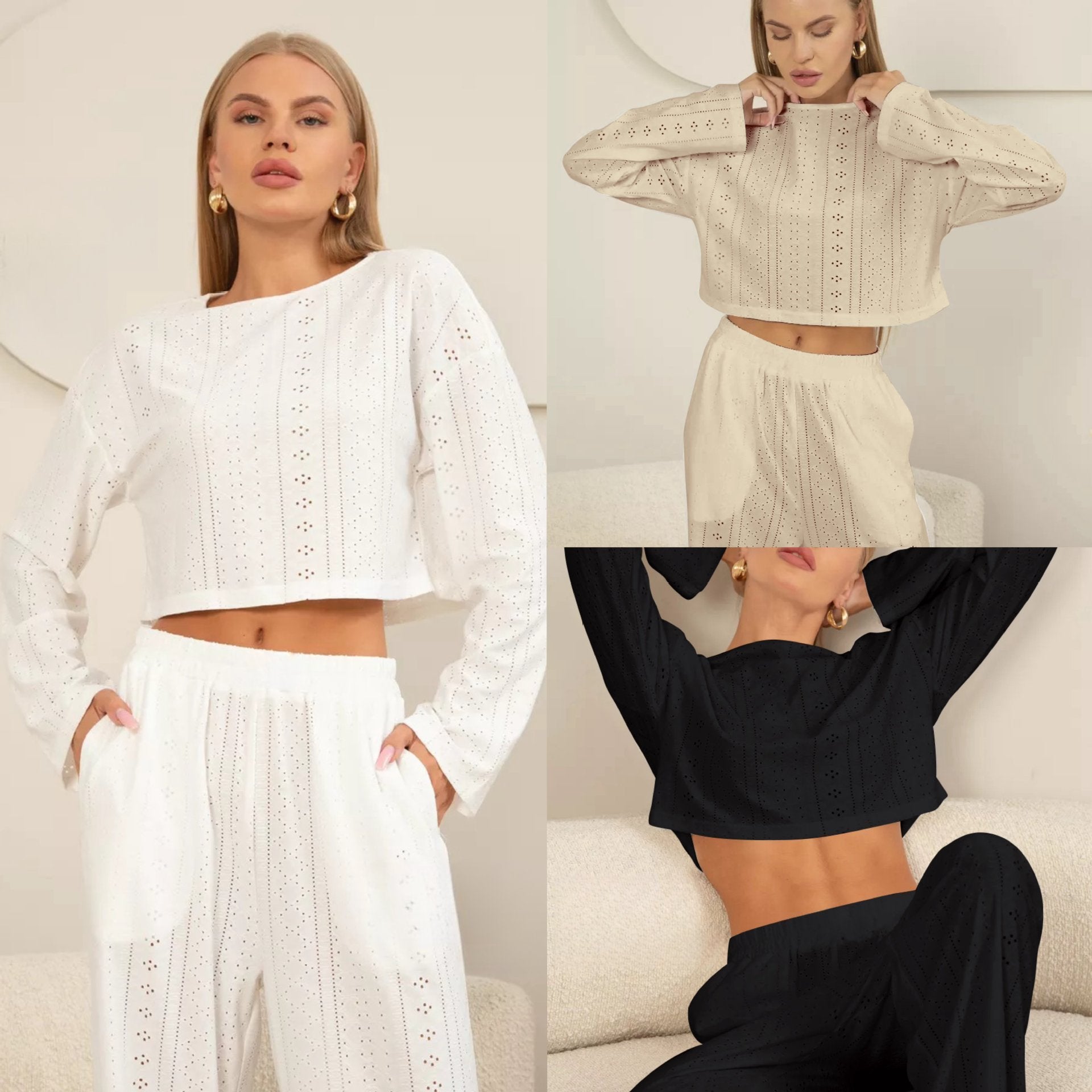 Women's Suit Fashion Simple Style Slim-fitting Loose Pullover Long Sleeve Trousers - PULSE MART