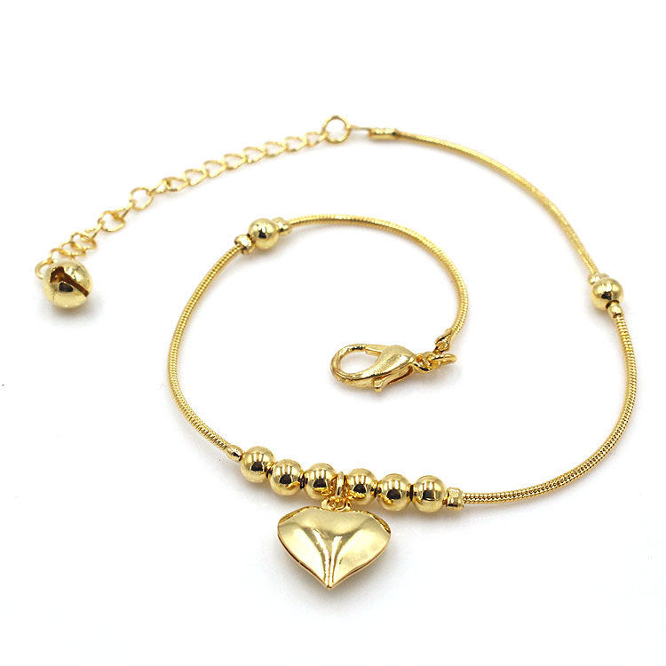 Gothic Gold Color Heart Pendant Anklet For Women Ball Beaded Anklet Vintage Chunky Jewelry - PULSE MART