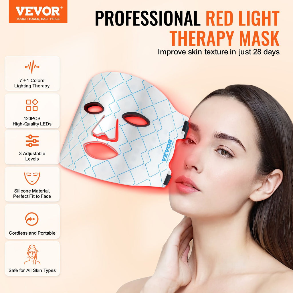VEVOR Red Light Therapy Mask 7-Color LED Face Mask Light Therapy With 850nm NIR - PULSE MART