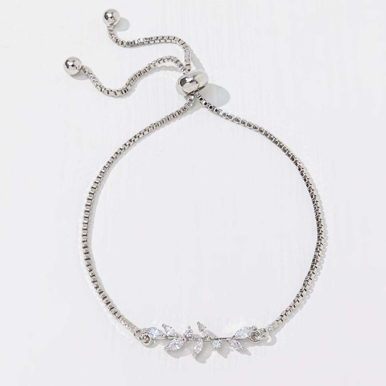 2pcs Fashion Silver Horse Eye Crystal Zircon Leaf Bracelet And Ring,Pulling Bracelet Suitable For Women&