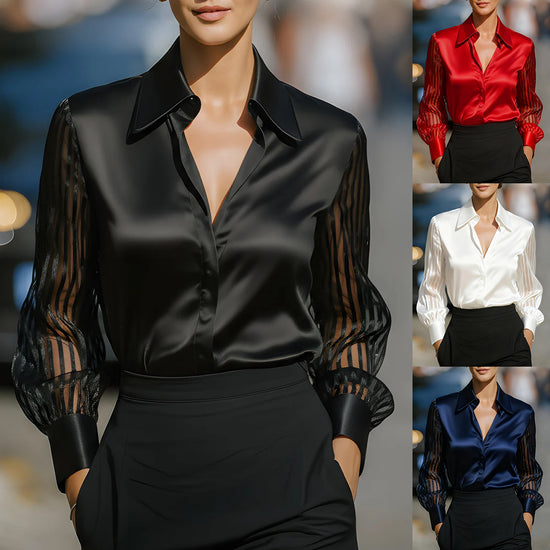 Solid Color Versatile Loose Satin Long Sleeve Shirt Women - PULSE MART