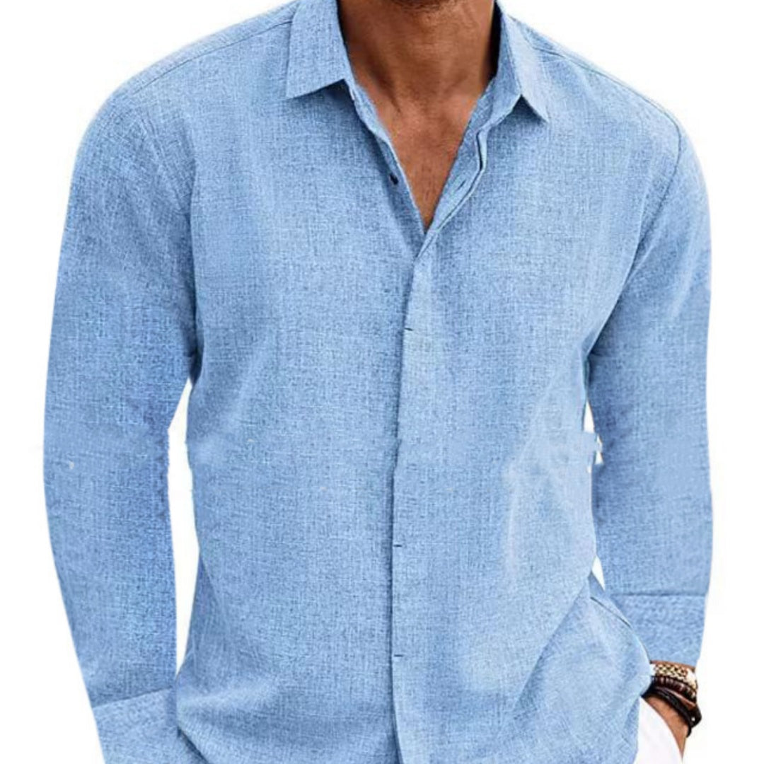 Long Sleeve T-shirt Undershirt Solid Color Long Sleeve Cotton Linen Shirt Men - PULSE MART