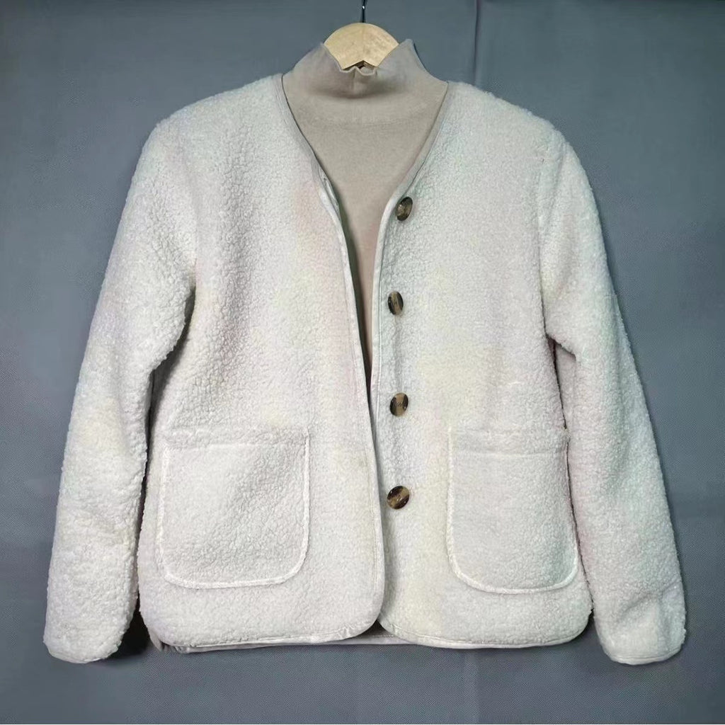 Round Neck Lamb Wool Loose Coat - PULSE MART