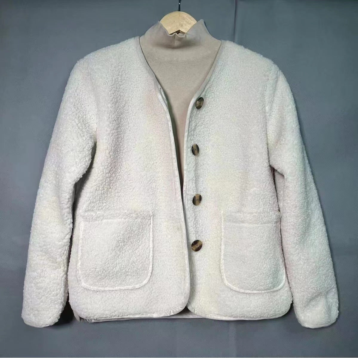 Round Neck Lamb Wool Loose Coat - PULSE MART