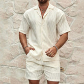 Men Tracksuits Summer Fashion Solid Loose Casual Two Pieces Lapel Button Shirt Shorts Beach Holiday All-match Outfits Male - PULSE MART