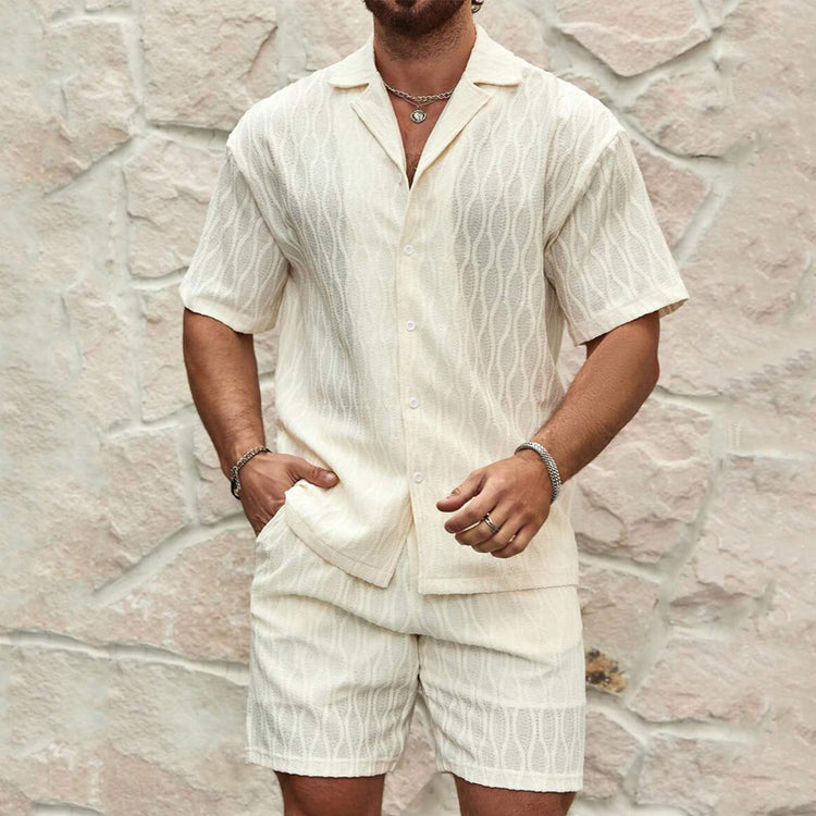 Men Tracksuits Summer Fashion Solid Loose Casual Two Pieces Lapel Button Shirt Shorts Beach Holiday All-match Outfits Male - PULSE MART