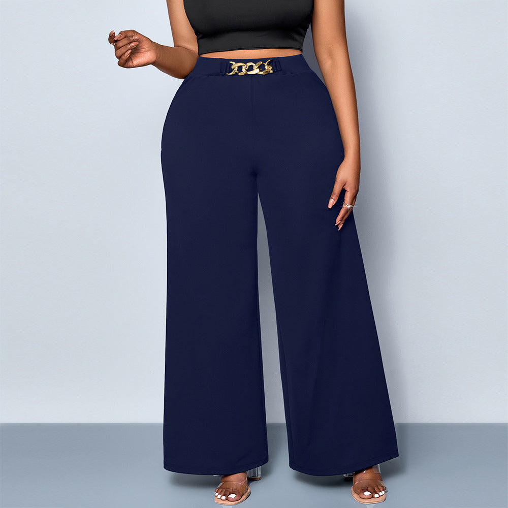 Summer Plus Size Metal Buckle Trousers For Women - PULSE MART