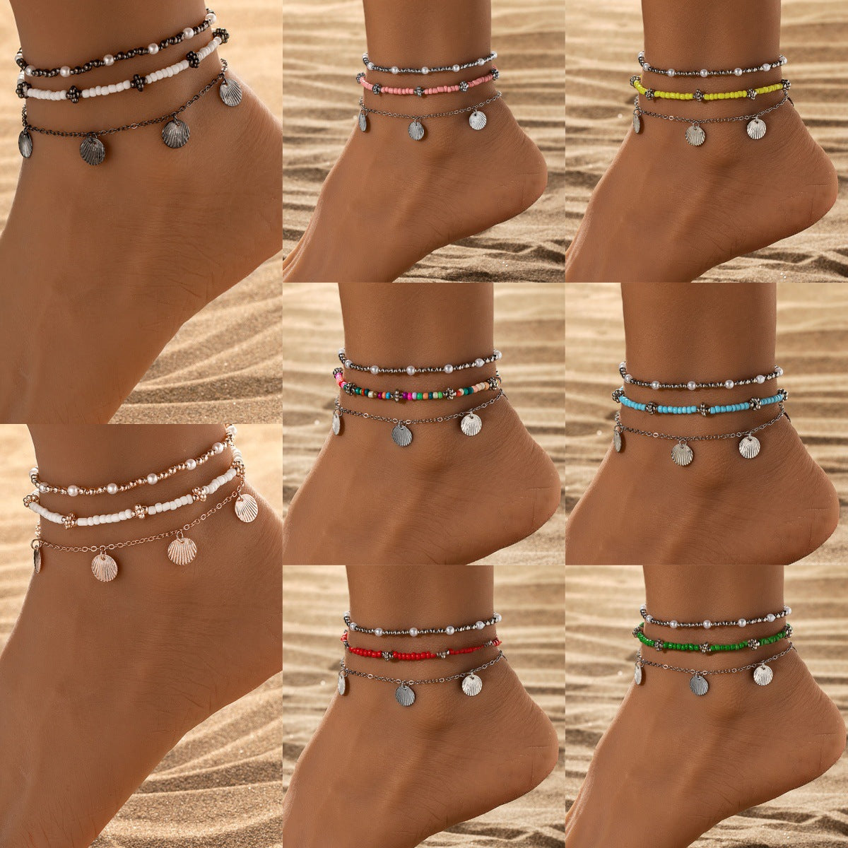Fashion Vacation Style Alloy Double Heart Bead Turquoise Double Elastic Anklet - PULSE MART