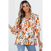 European And American Fashion Colorblock Printed V-neck Chiffon Shirt Women - PULSE MART