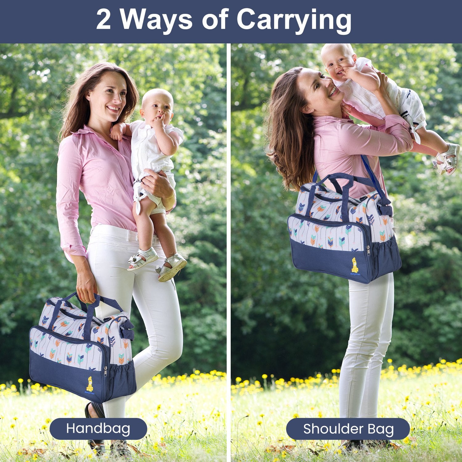 5Pcs Baby Nappy Diaper Bags Set Mummy Diaper Handbags With Diaper Pad Food Bag Bottle Bag Travel Tote Bags For Mom Dad - PULSE MART