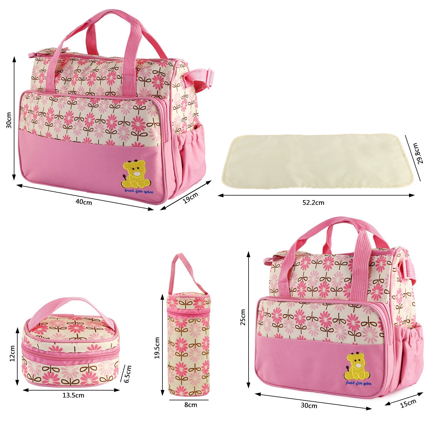 5PCS Per Set Baby Nappy Diaper Bags Set Mummy Diaper Shoulder Bags WithNappy Changing Pad Insulated Pockets Travel Tote Bags For Mom Dad - PULSE MART