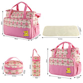 5PCS Per Set Baby Nappy Diaper Bags Set Mummy Diaper Shoulder Bags WithNappy Changing Pad Insulated Pockets Travel Tote Bags For Mom Dad - PULSE MART