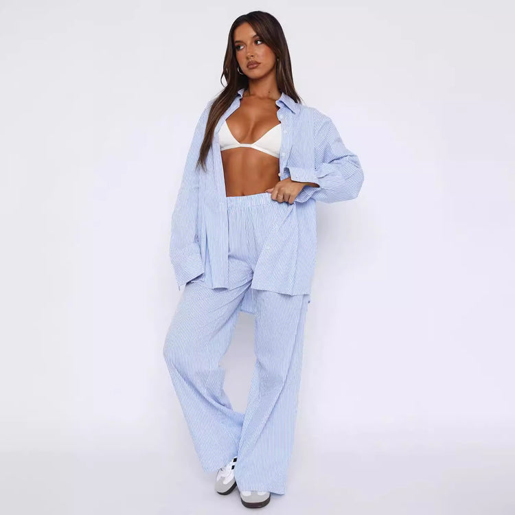 Fashion Y2K Striped Straight Trousers Summer Elastic High Waist Wide Leg Pants For Women - PULSE MART