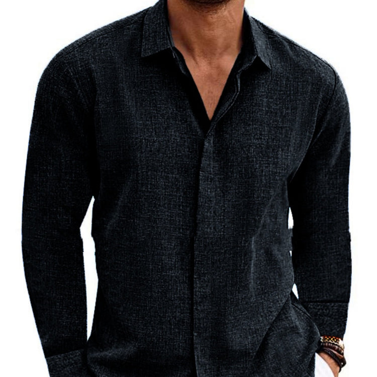 Long Sleeve T-shirt Undershirt Solid Color Long Sleeve Cotton Linen Shirt Men - PULSE MART
