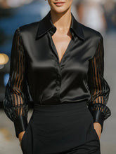Solid Color Versatile Loose Satin Long Sleeve Shirt Women - PULSE MART