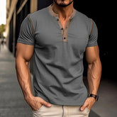 Fashion Short-sleeved Polo Shirt Summer Button V-neck T-shirt Tops Mens Clothing - PULSE MART