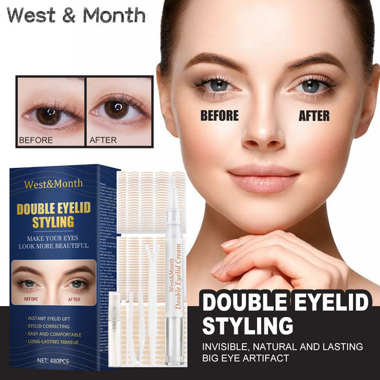 West&Month Double Eyelid Tape - Invisible, No-Glue, Natural Mesh Adhesive, Activates With Water, Beautiful Eyes, Olive Shaped Lace - PULSE MART