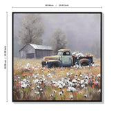 Farmhouse Old Truck Canvas Wall Art, Old Barn Pictures Wall Art, Country Antique Pickup Truck Canvas Prints, Blue Truck With Red Floral Flower Art Prints For Farmhouse Spring Decor 24 Hx24 W Inches - PULSE MART