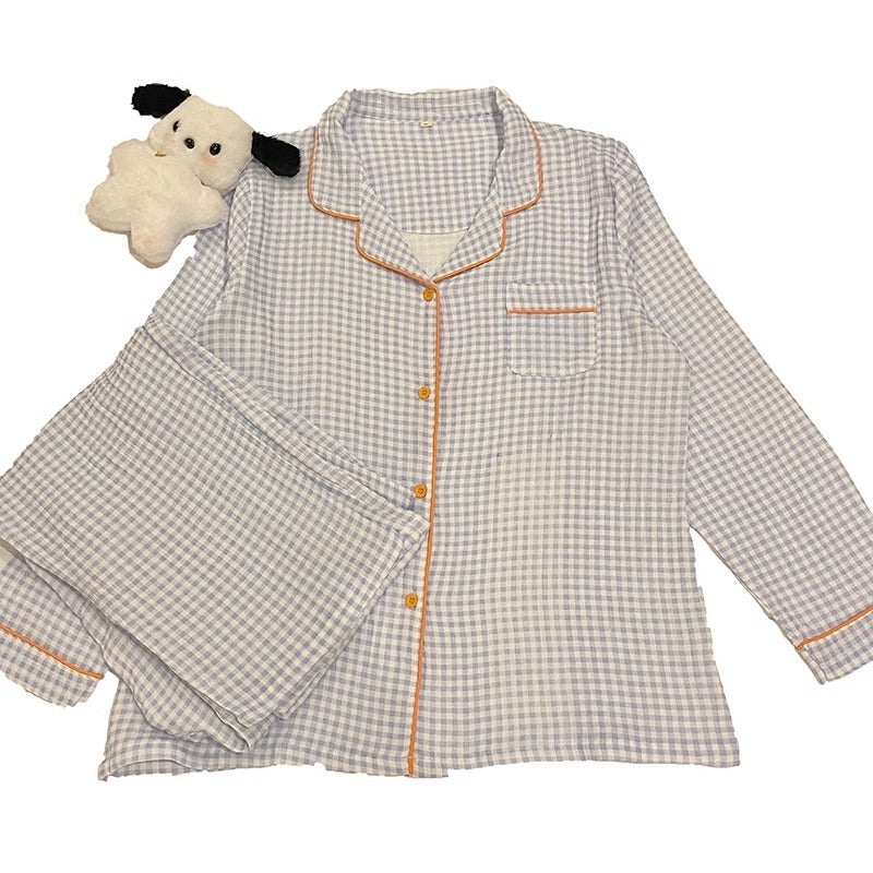 Yellow Plaid Long Sleeve Couple Simple Homewear Suit - PULSE MART