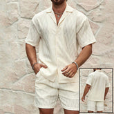 Men Tracksuits Summer Fashion Solid Loose Casual Two Pieces Lapel Button Shirt Shorts Beach Holiday All-match Outfits Male - PULSE MART