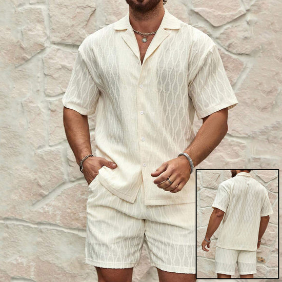 Men Tracksuits Summer Fashion Solid Loose Casual Two Pieces Lapel Button Shirt Shorts Beach Holiday All-match Outfits Male - PULSE MART