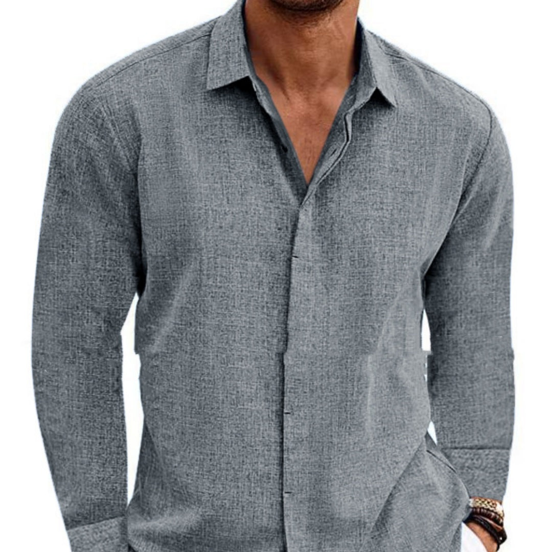 Long Sleeve T-shirt Undershirt Solid Color Long Sleeve Cotton Linen Shirt Men - PULSE MART