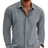 Long Sleeve T-shirt Undershirt Solid Color Long Sleeve Cotton Linen Shirt Men - PULSE MART
