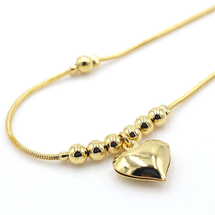 Gothic Gold Color Heart Pendant Anklet For Women Ball Beaded Anklet Vintage Chunky Jewelry - PULSE MART
