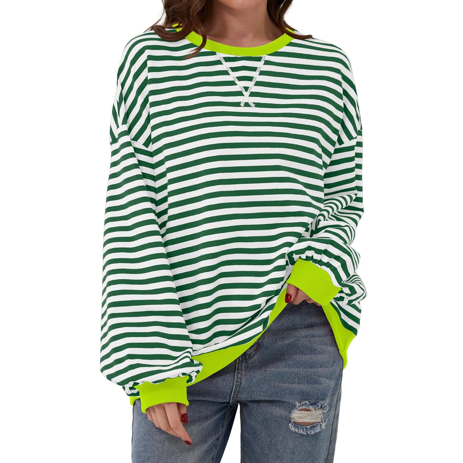 Loose Striped Long Sleeve T-shirt Casual Pullover Sweater For Womens Clothing - PULSE MART
