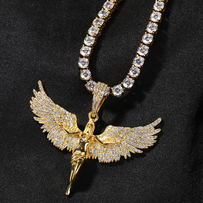 Female Versatile Retro Diamonds Angel Wings Necklace - PULSE MART