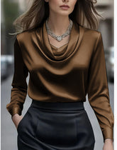 Elegant Solid-Color Minimalist Boat-Neck Long-Sleeve Shirt For Women - PULSE MART