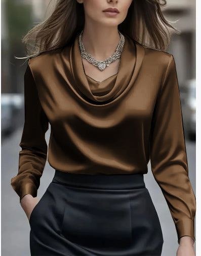 Elegant Solid-Color Minimalist Boat-Neck Long-Sleeve Shirt For Women - PULSE MART
