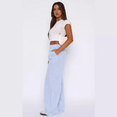 Fashion Y2K Striped Straight Trousers Summer Elastic High Waist Wide Leg Pants For Women - PULSE MART