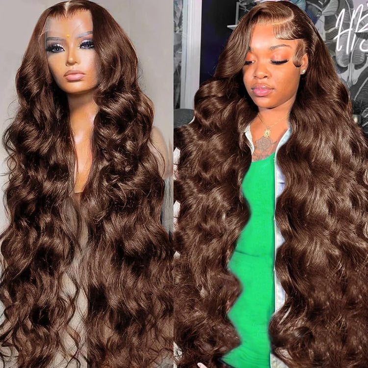 Chocolate Brown 13x4 Lace Front Wig Human Hair Color 4 Body Wave Density - PULSE MART