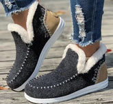 Fleece-lined Thick Plush Boots Warm Sewing Flat Cotton Shoes Winter Ankle Boot - PULSE MART