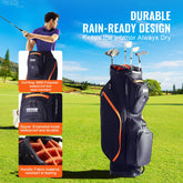 Golf Cart Bag With 14 Way Organizer Divider Top, 36” 13 Pockets Premium Cart Bag, Durable Golf Bags With Handles & Dust Cover & Detachable Straps For Men & Women, Black & Orange - PULSE MART