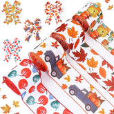4Rolls 20Yards Thanksgiving Ribbons Autumn Wired Edge Ribbon Fall Themed Decorative Ribbon Pumpkin Maple Leaf Truck Grosgrain Ribbon For Thanksgiving Autumn Fall Party DIY Crafting Supplies - PULSE MART